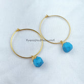 Turquoise earring, earrings with turquoise charms, electroplated turquoise, turquoise loop earrings